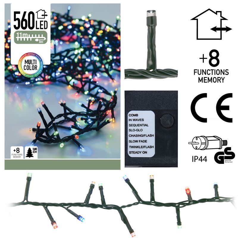 Micro Cluster - 560 Led's  -11 Meter - Multicolor - 8 Functies + Geheugen