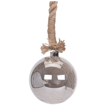 Glazen Bal Met 30 Led's - 15Cm - Jute Touw 100Cm