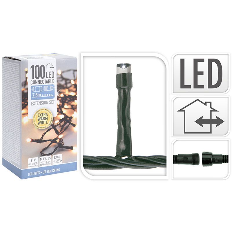 Decorativelighting Koppelbare Kerstverlichting - 100 Led - 7.5M - Extra Warm Wit