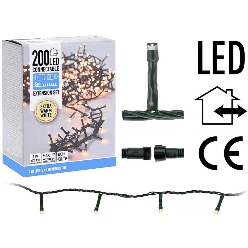 Koppelbare Kerstverlichting - 200 Led - 6M - Extra Warm Wit