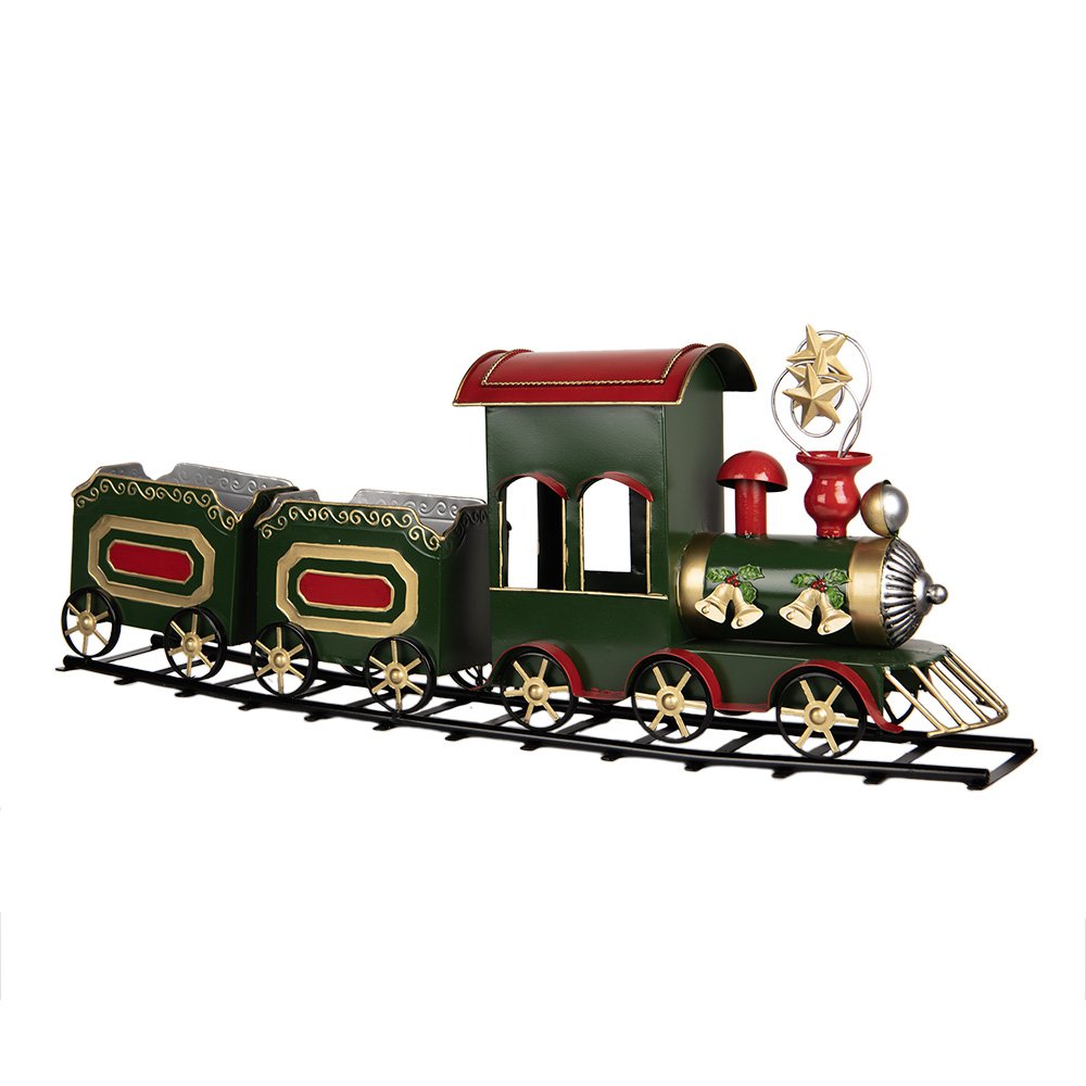 Kerstdecoratie trein 77x15x31 cm groen metaal