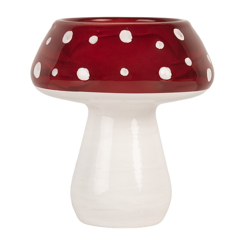 Tealight Holder Mushroom Ø 7x7 cm Red White Glass