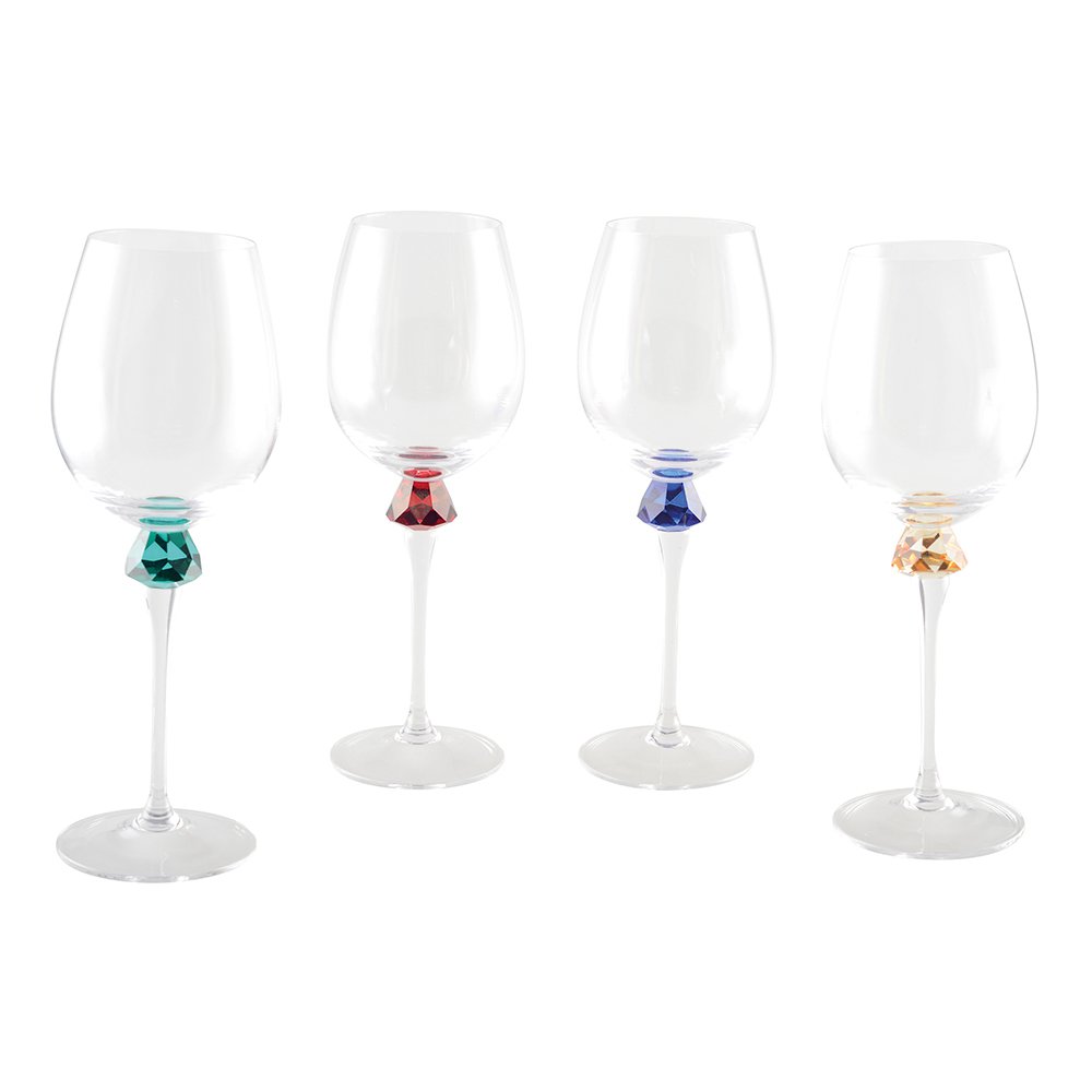 Wijnglazen set van 4 met diamantvoet 4 kleuren