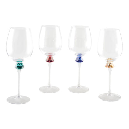 Wijnglazen set van 4 met diamantvoet 4 kleuren