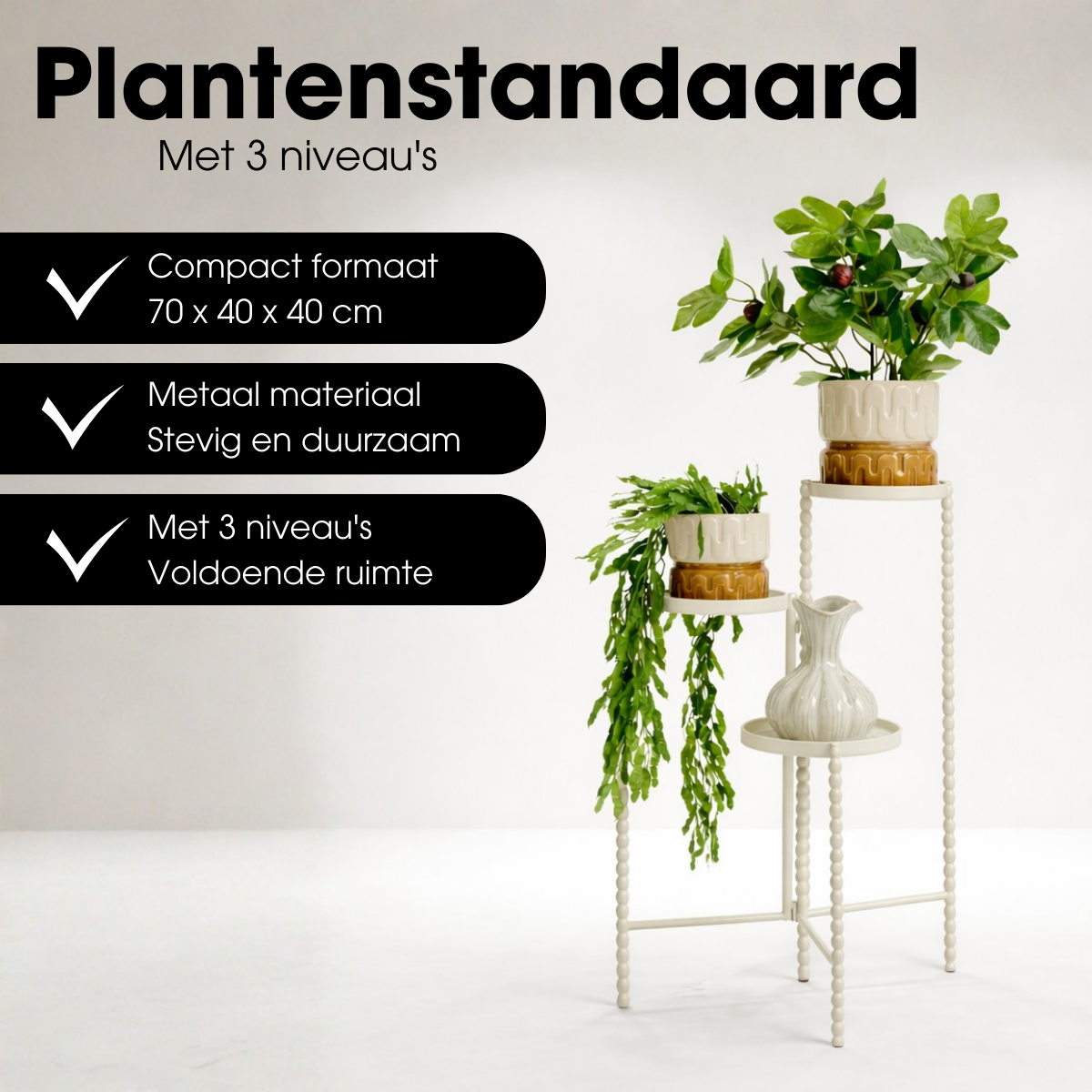 Plantenstandaard 40x40x70 cm gebroken wit ijzer