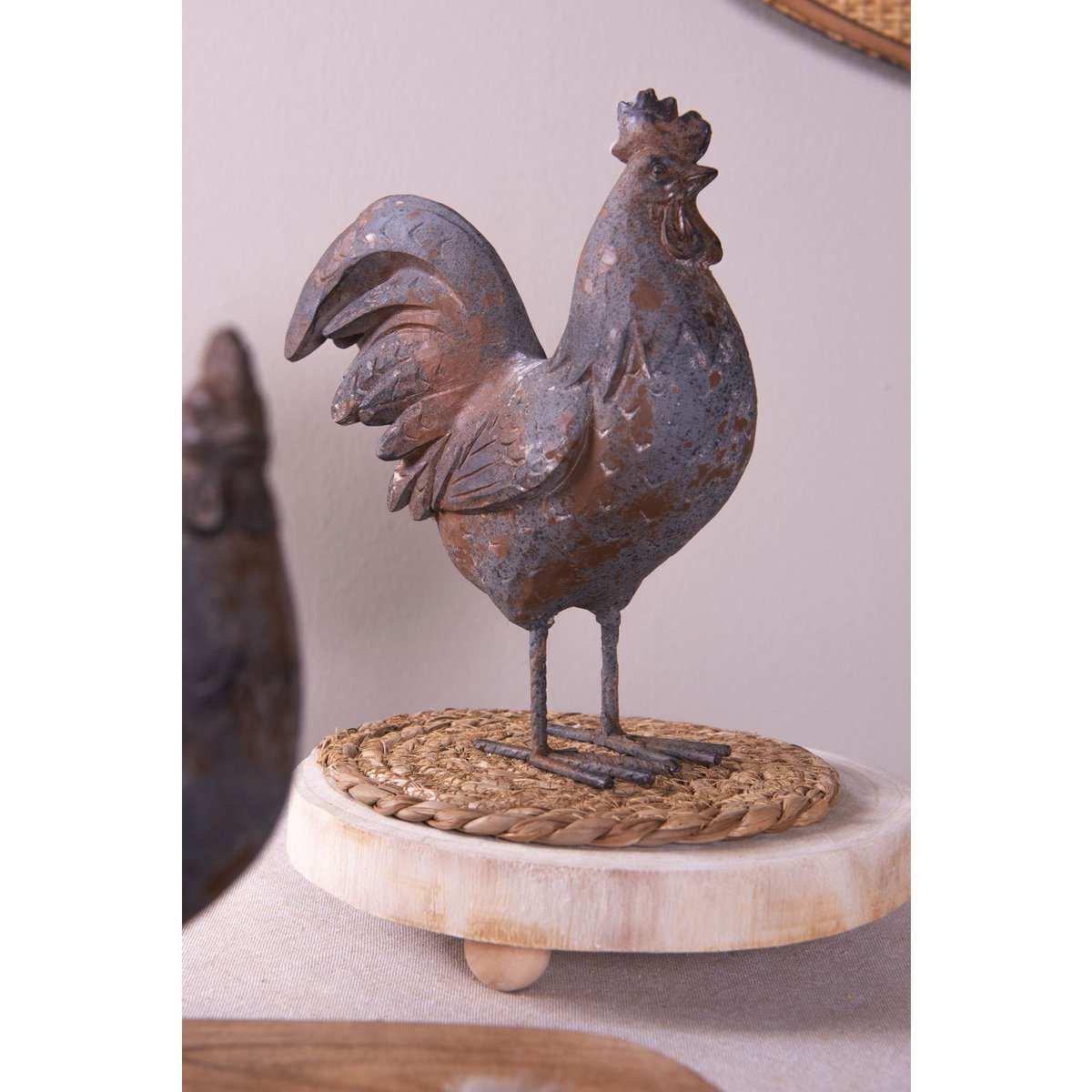 Beeld haan 19x9x24 cm grijs bruin polyresin