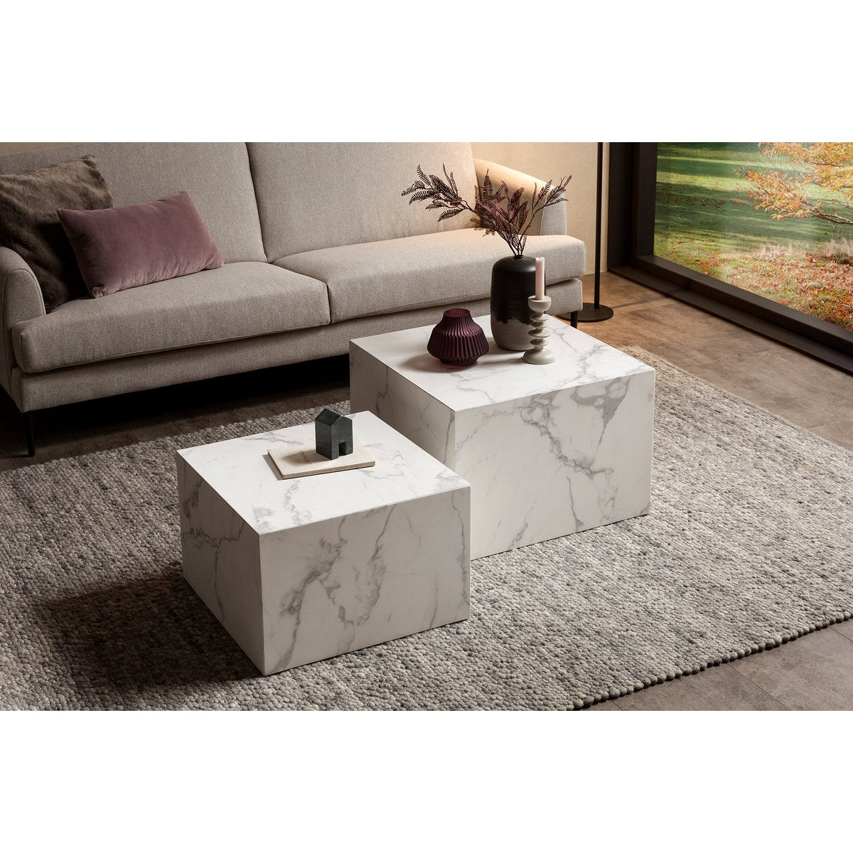 Salontafel set 2 stuks wit marmerlook