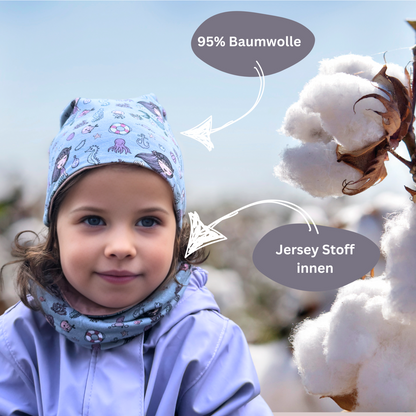 Kinder muts en loop sjaal set fleece jersey