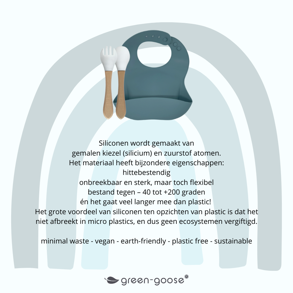 Siliconen slabbetje met bamboe bestek petrol