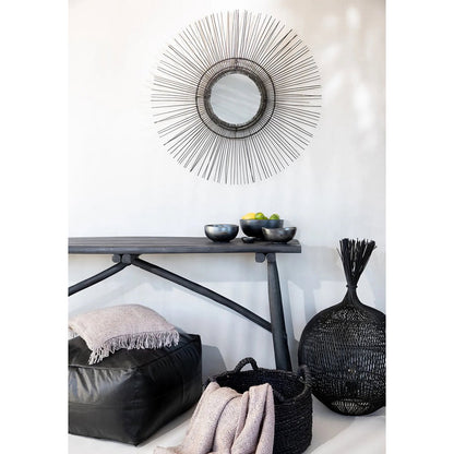 Wandspiegel rotan frame 60 cm zwart