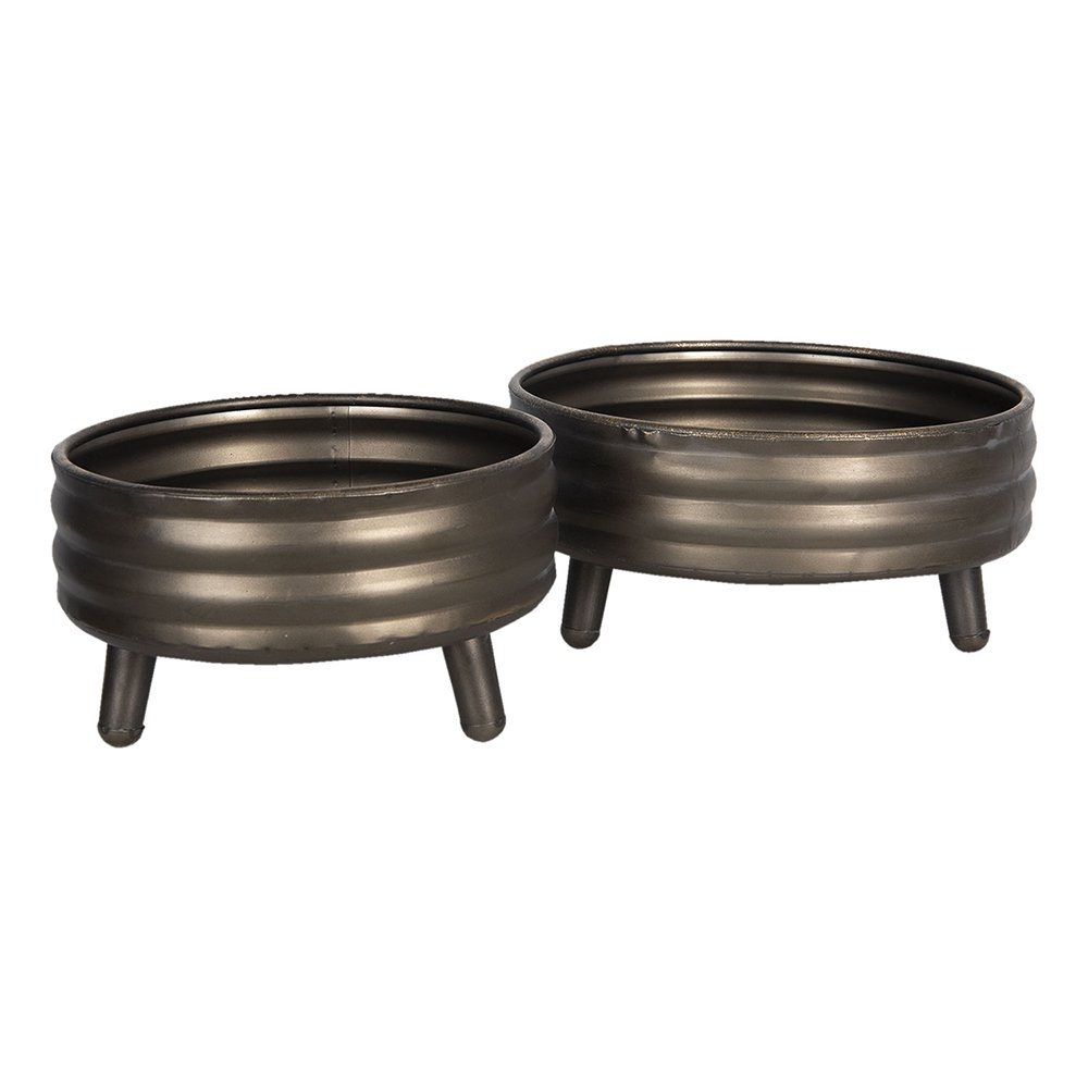 Decoration Pot Set of 2 Brown Metal Flower Pot on Legs