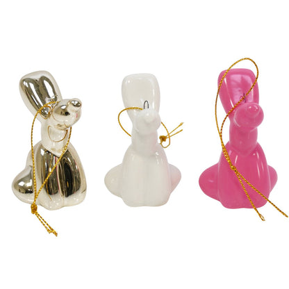 Kerstornament ballon hond keramiek goud 5,5x6,5 cm