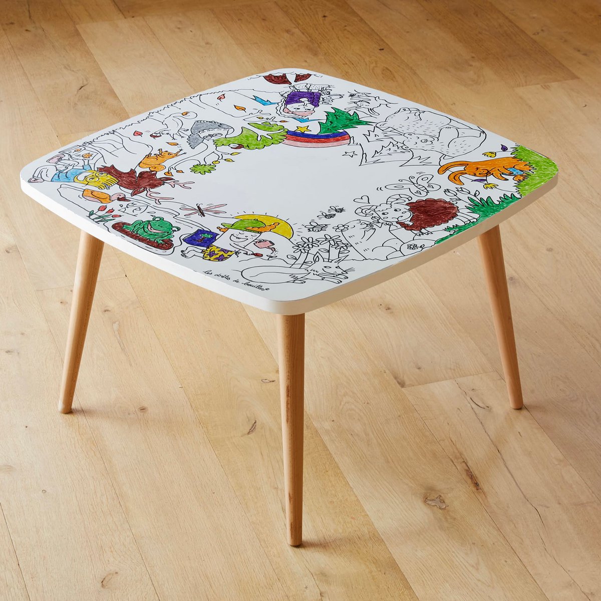 Kleurplaat op hout 60x40 cm bos seizoenen
