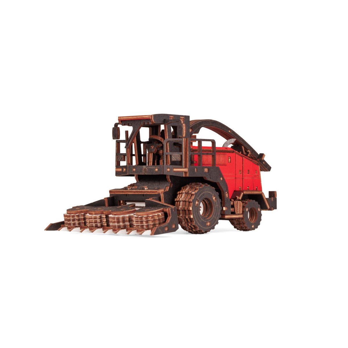 Eco Wood Art (EWA) 3D Mechanische Houten Puzzel, Harvester Forage FS80, 4264, Rood, 27x15x12cm