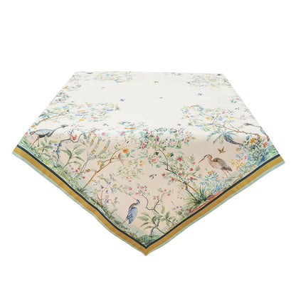 Tafelkleed 150x150 cm Beige Groen Katoen Tropisch Motief Tafellaken