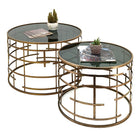 Bijzettafel set 2 stuks Ø75x50 / Ø60x46 cm glas metaal