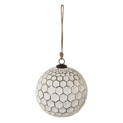 Kerstbal XL Ø 20 cm Wit Zilverkleurig Glas Kerstdecoratie