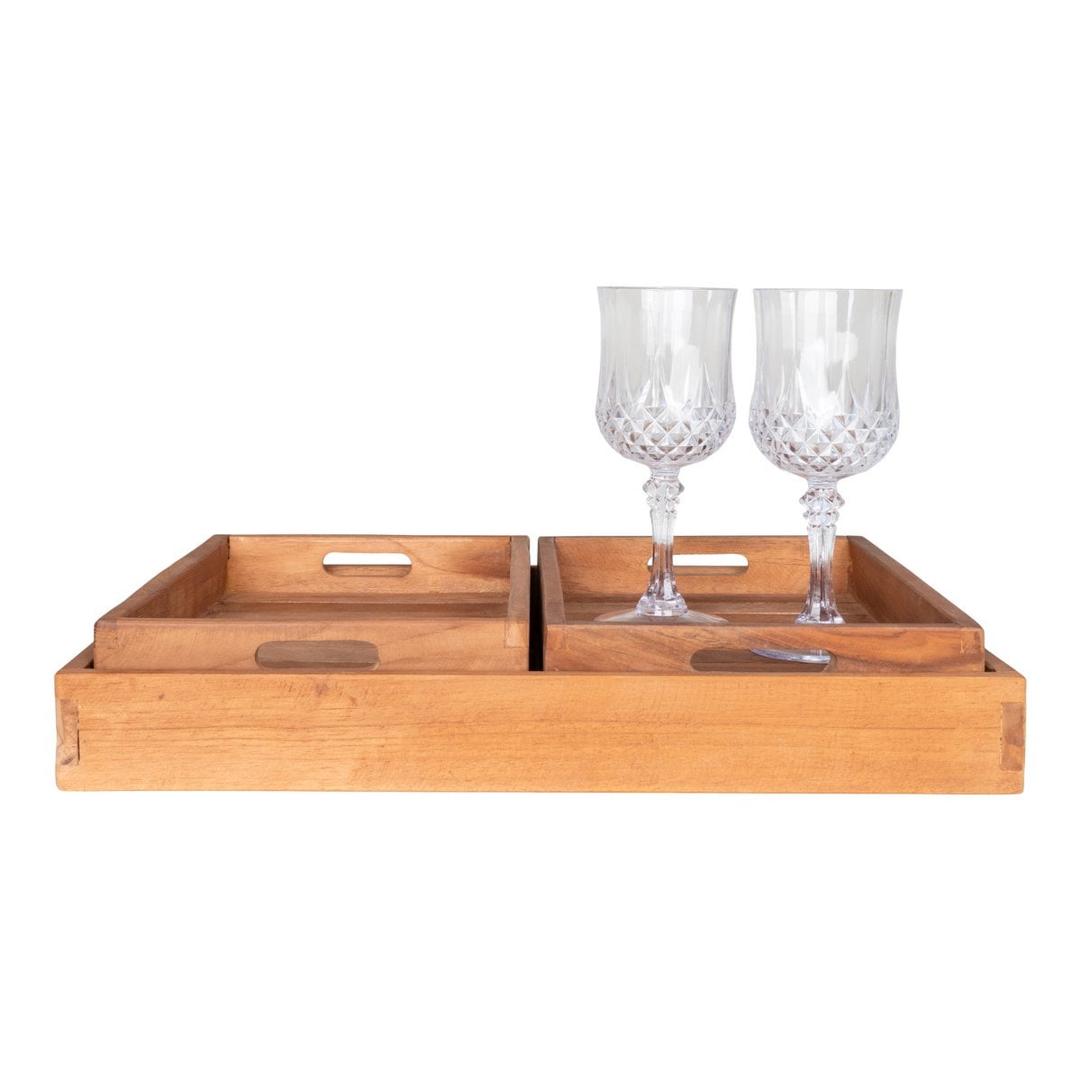 Dienblad set 3 stuks teak 18x26x5 cm en 29x39x5 cm