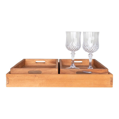 Dienblad set 3 stuks teak 18x26x5 cm en 29x39x5 cm