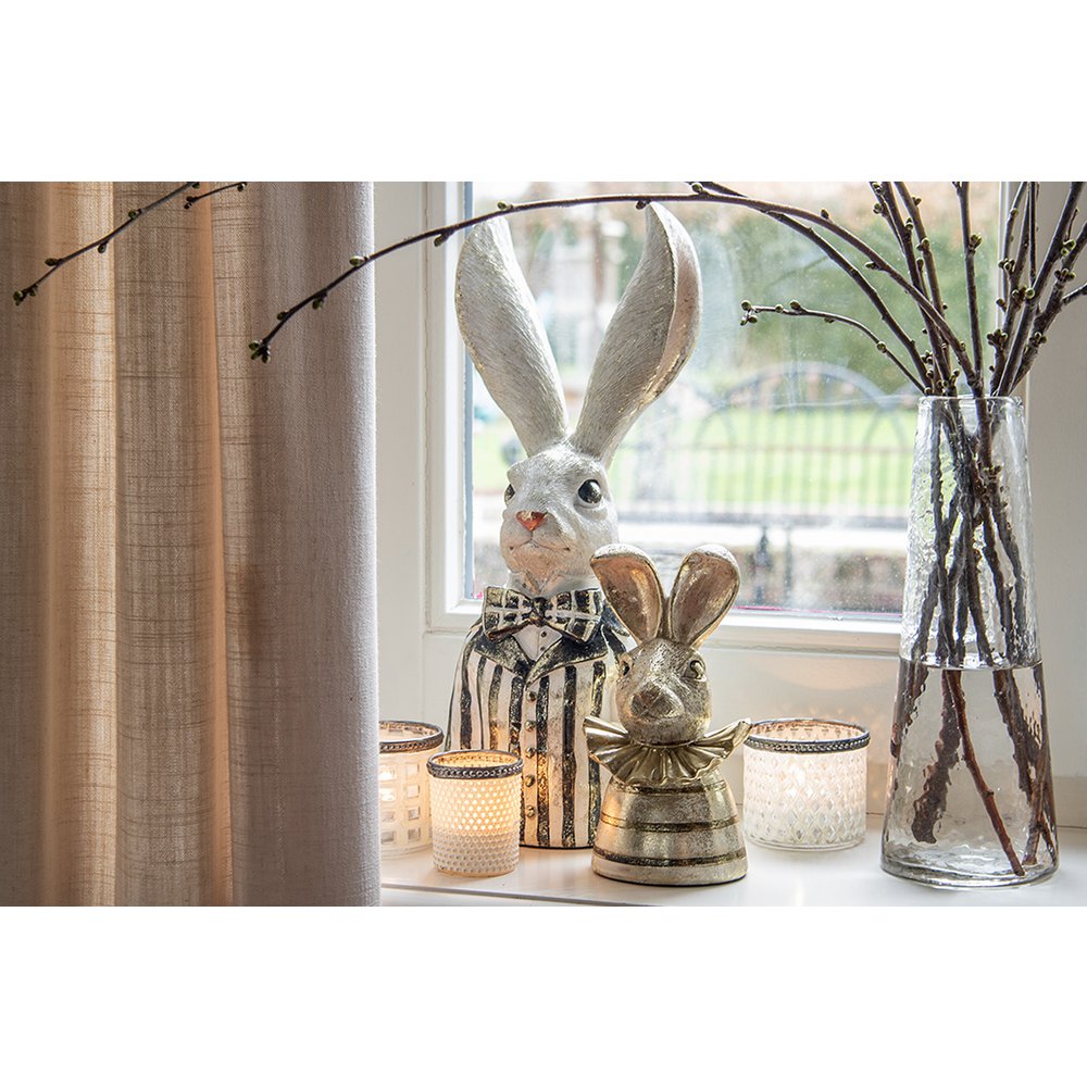 Konijnenbeeld 42 cm polyresin zwart goud wit