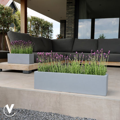 Plantenbak set van 2 grijs polyester 50x20x20 cm en 80x20x20 cm