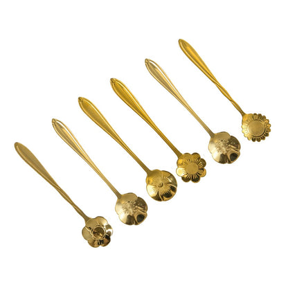 Dessertlepels 6 stuks goud bloemdetail