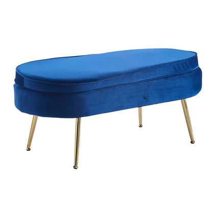 Poef ovaal donkerblauw fluweel goudkleurig metaal 99x44x40 cm