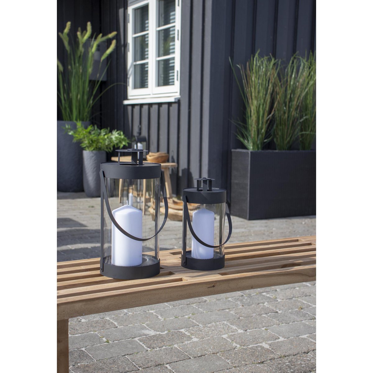 Lantaarns set van 2 zwart staal glas Ø12x24 cm Ø15x32 cm