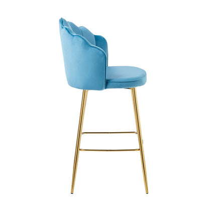 Barkrukken set van 2 blauw fluweel goud frame 68 cm