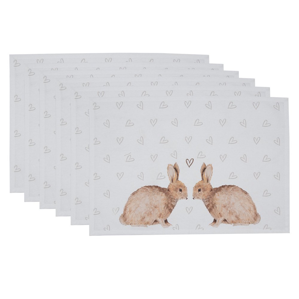 Placemats set van 6 48x33 cm wit katoen konijn