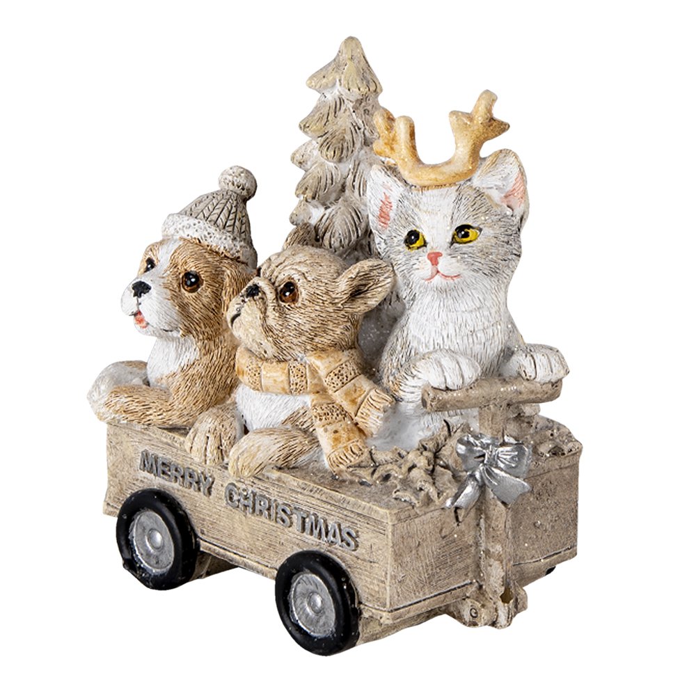 Dierenbeeld 9x7x11 cm grijs beige polyresin