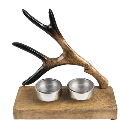 Theelichthouder 17 cm hout gewei