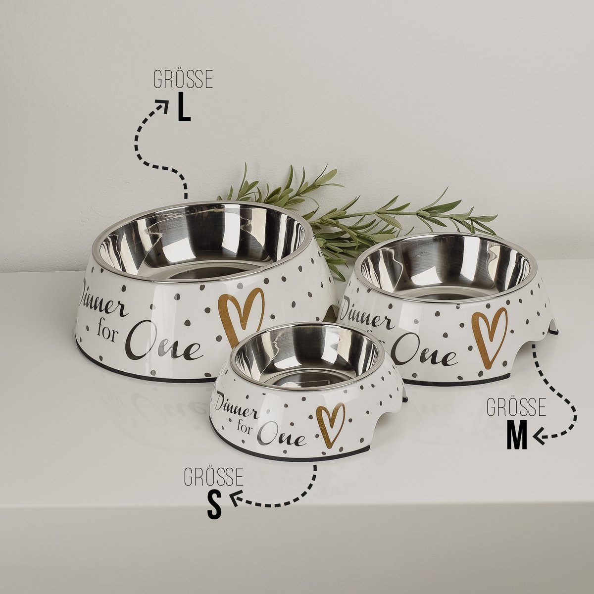 Honden voerbak set 2x RVS melamine wit goud