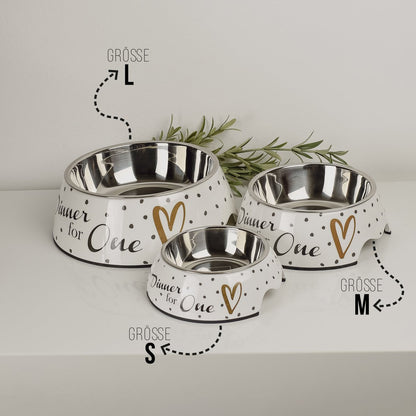 Honden voerbak set 2x RVS melamine wit goud