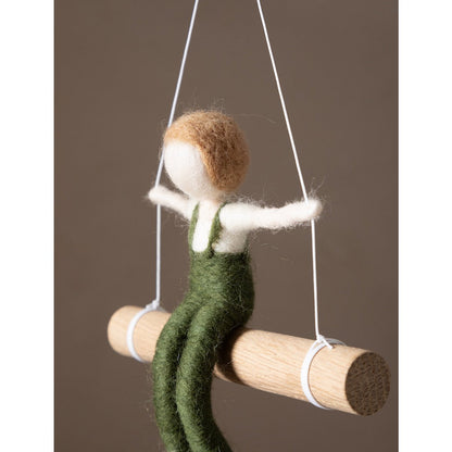 Wanddecoratie vilten figuur 30 cm wit groen