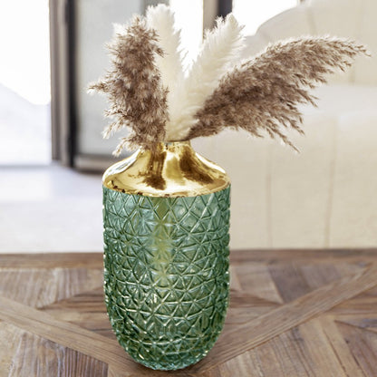 Vaas groen met gouden rand 16x29 cm glas