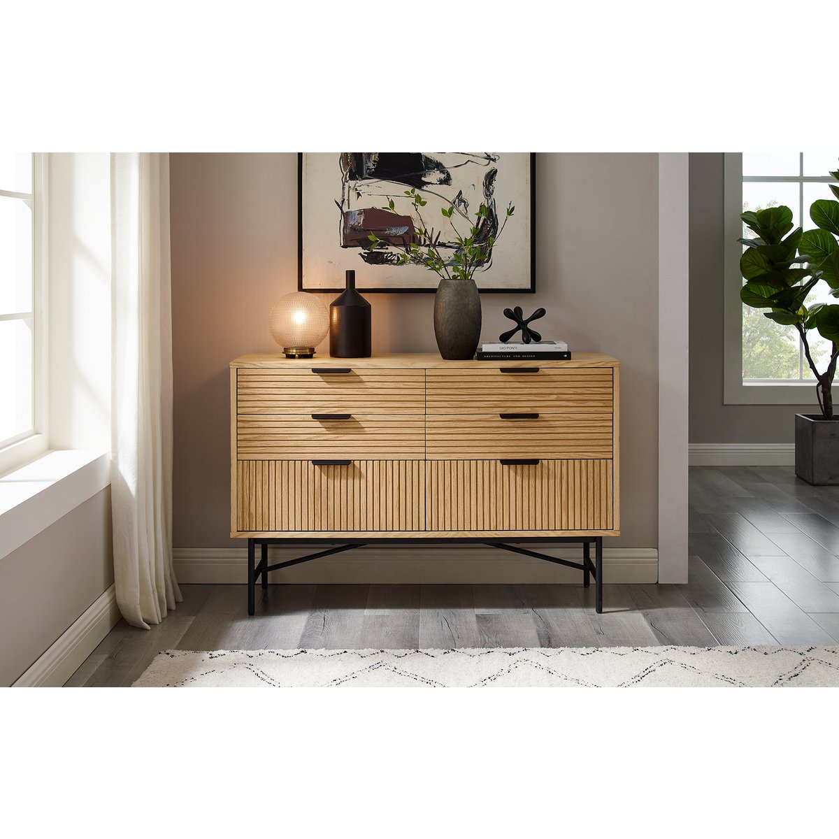 Chest of drawers wide 120 cm real oak veneer