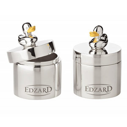 Edzard set 2 tandendoosjes eend 5 cm verzilverd