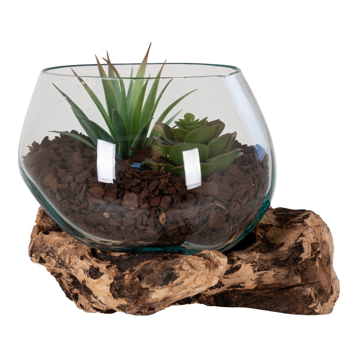 Decoratiestuk teakhout glas staal 15x15x15 cm