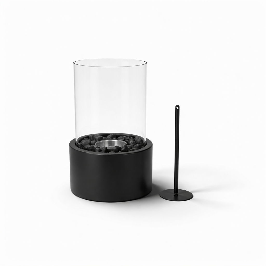 Tafelhaard rond metaal glas zwart 18x18x26,5 cm