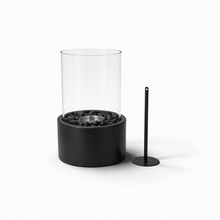 Table Fireplace - Round - Metal/Glass - Black - 18x18x26.5cm