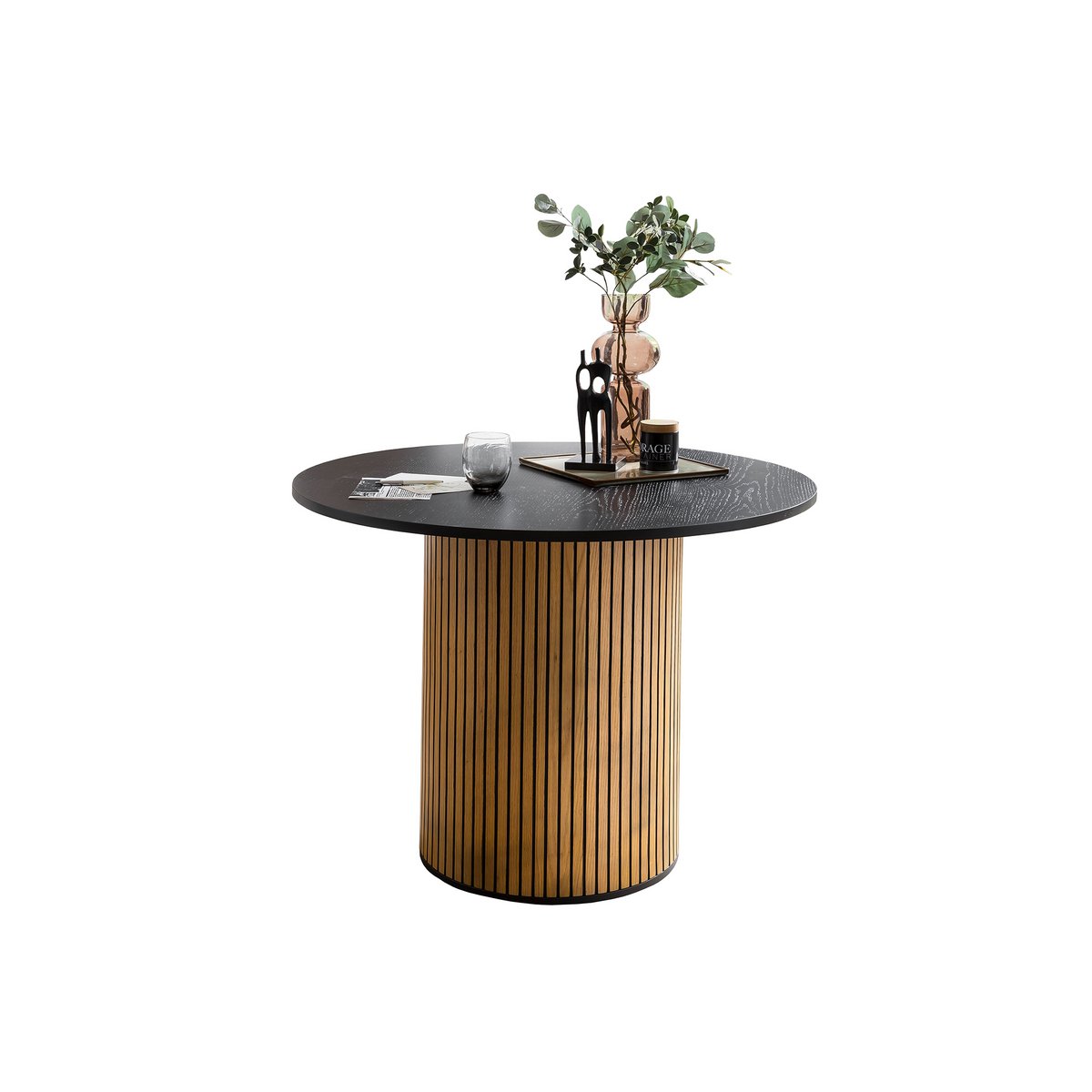 Eettafel rond 100 cm hout MDF metaal zwart