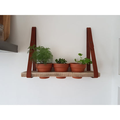 Leren plankdragers blauw set van 2