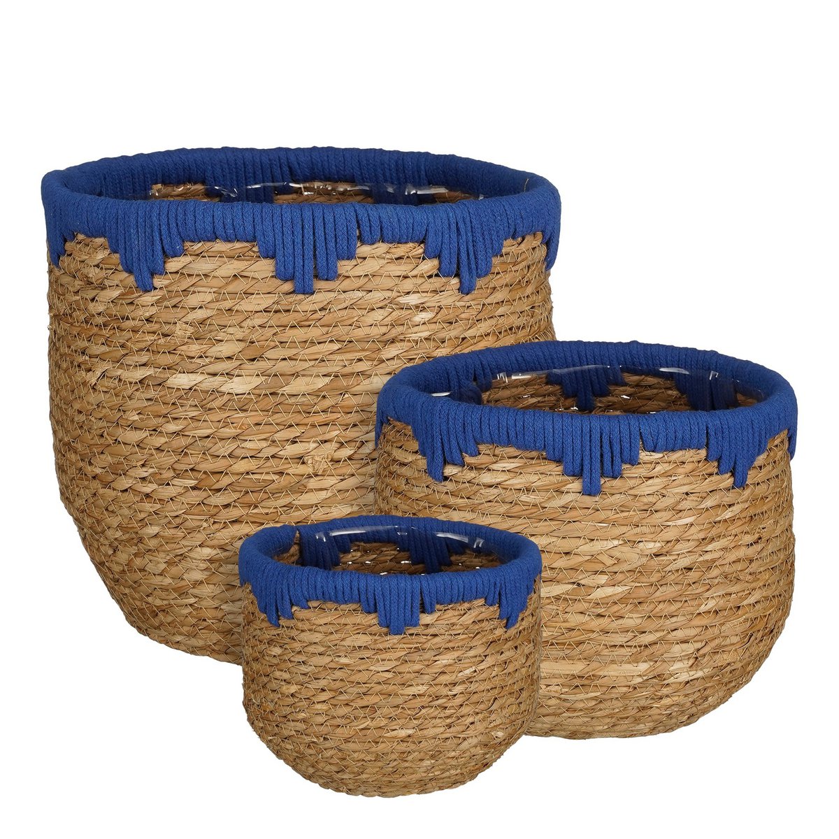 Plantenmand zeegras set van 3 H24xØ26 cm blauw bruin