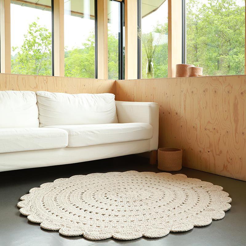 Vloerkleed rond 150 cm katoen ecru