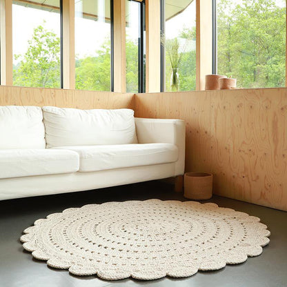 Vloerkleed rond 150 cm katoen ecru
