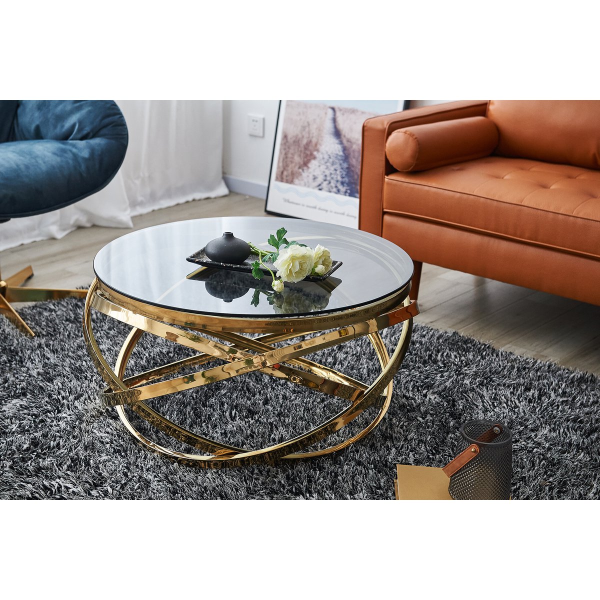 Salontafel Ø 80 cm goud grijs