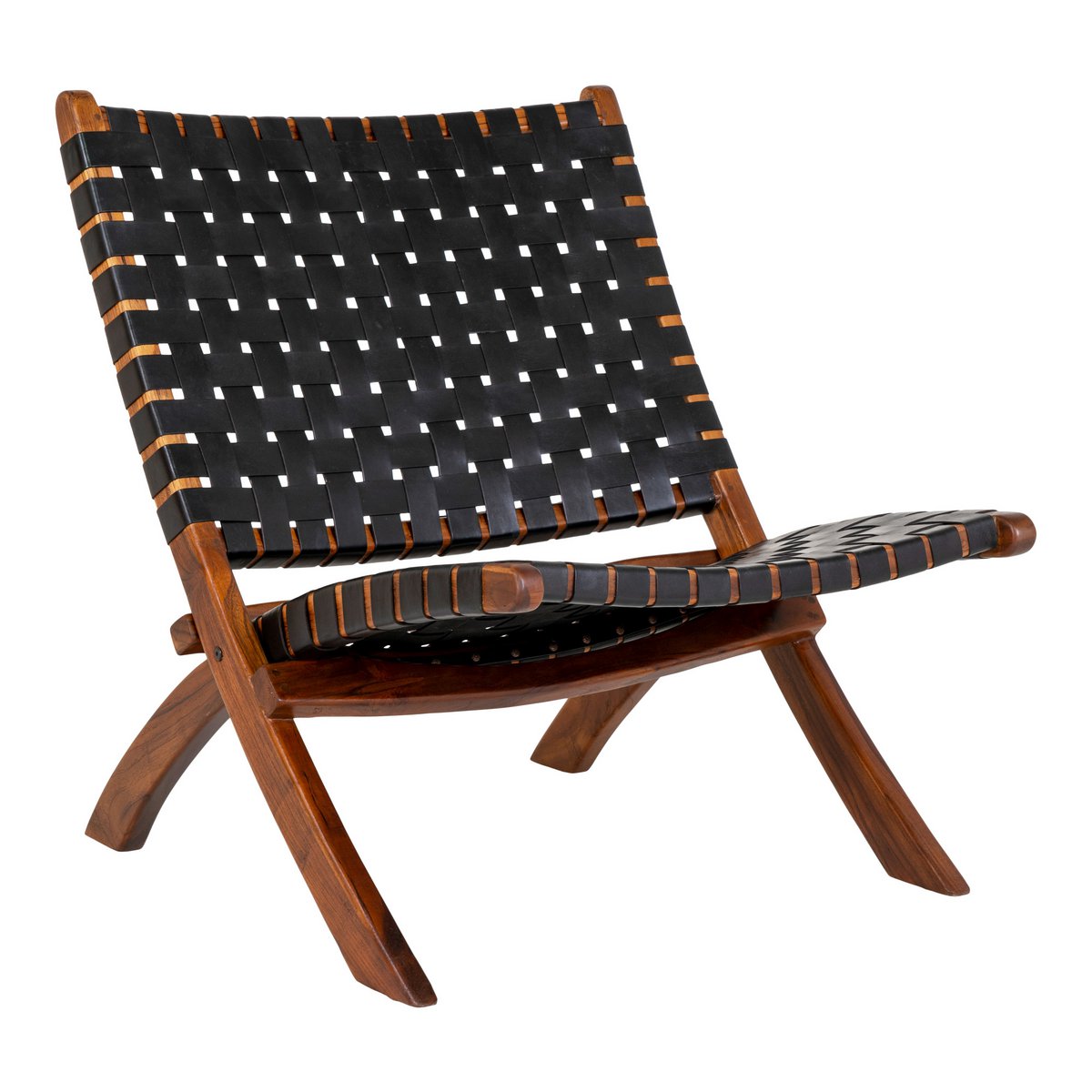 Klapstoel teakhout leer zwart 66x74x73 cm