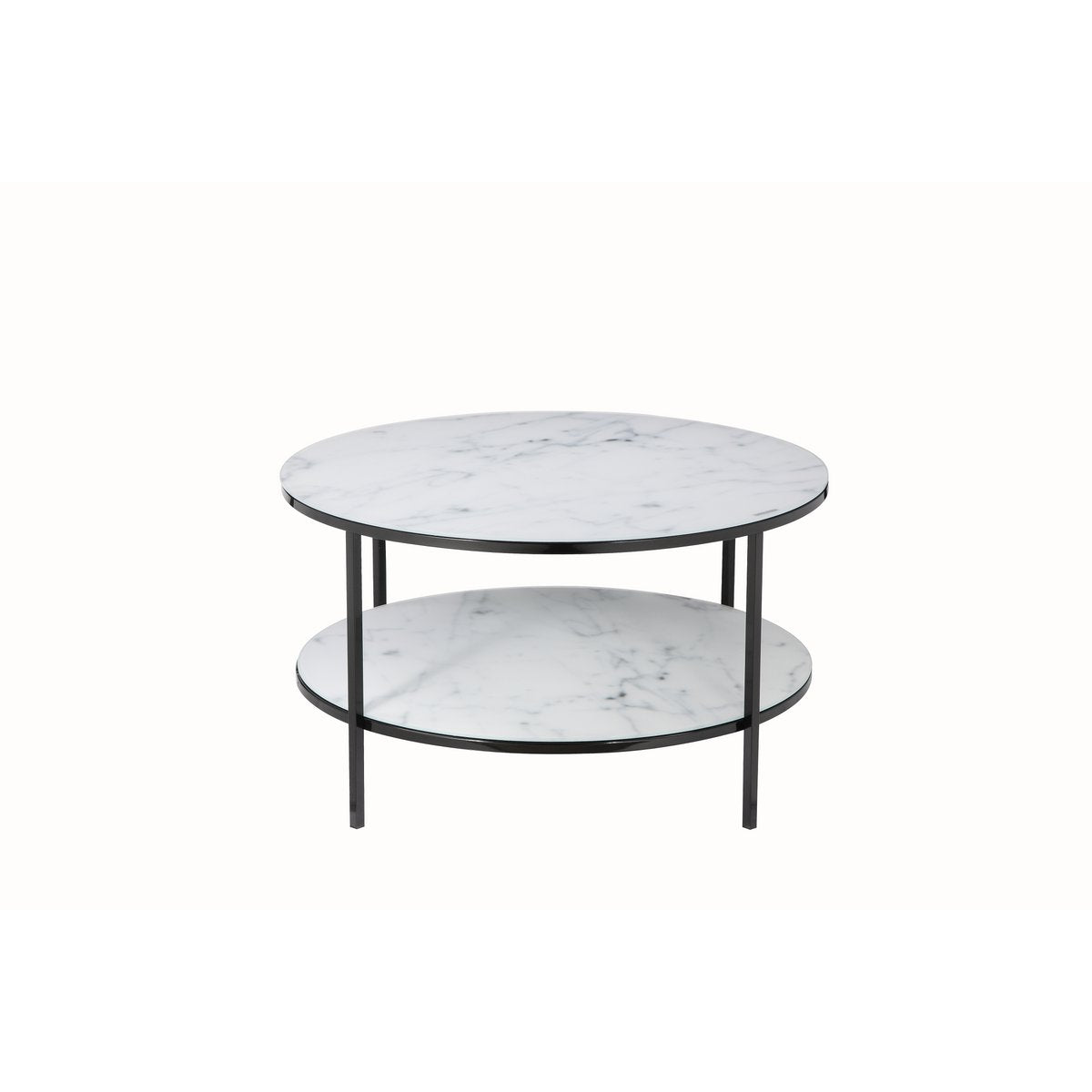 Salontafel rond Ø 80 cm glas marmerlook zwart metaal