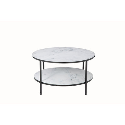 Salontafel rond Ø 80 cm glas marmerlook zwart metaal